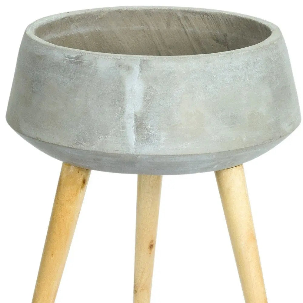 Gray Cement And Wood 81 Ounce Round Distressed Pot Planter With Stand HomeRoots