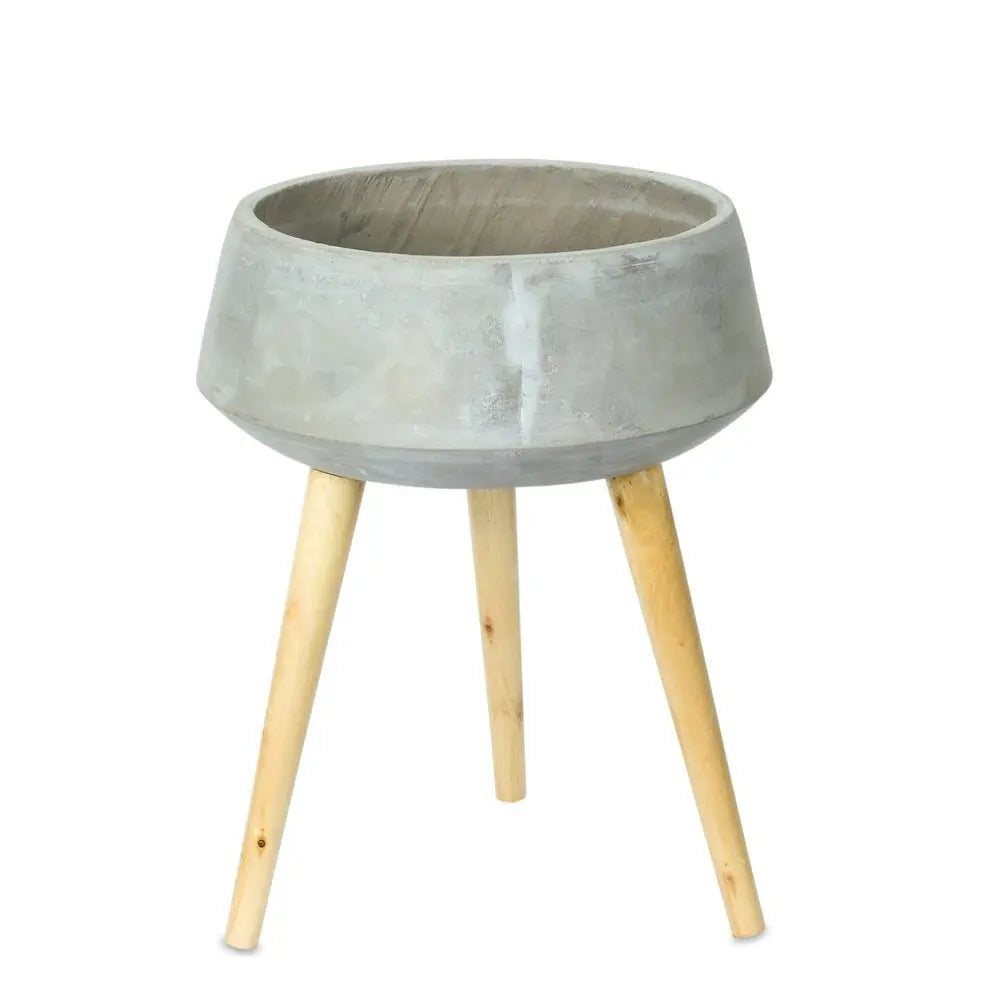 Gray Cement And Wood 81 Ounce Round Distressed Pot Planter With Stand HomeRoots