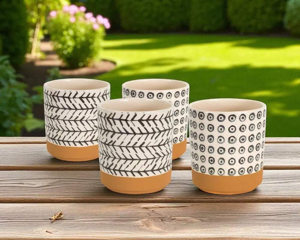 Set of Four Cream Dolomite 3 Ounce Round Pot Planters HomeRoots