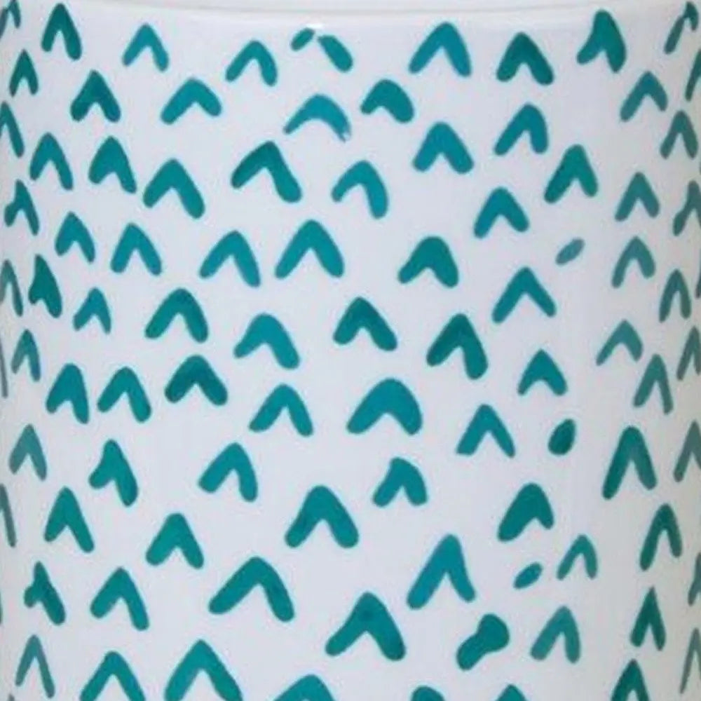 Set of Two Aqua Teal And White Ceramic 2 Ounce Chevron Round Distressed Pot Planters HomeRoots