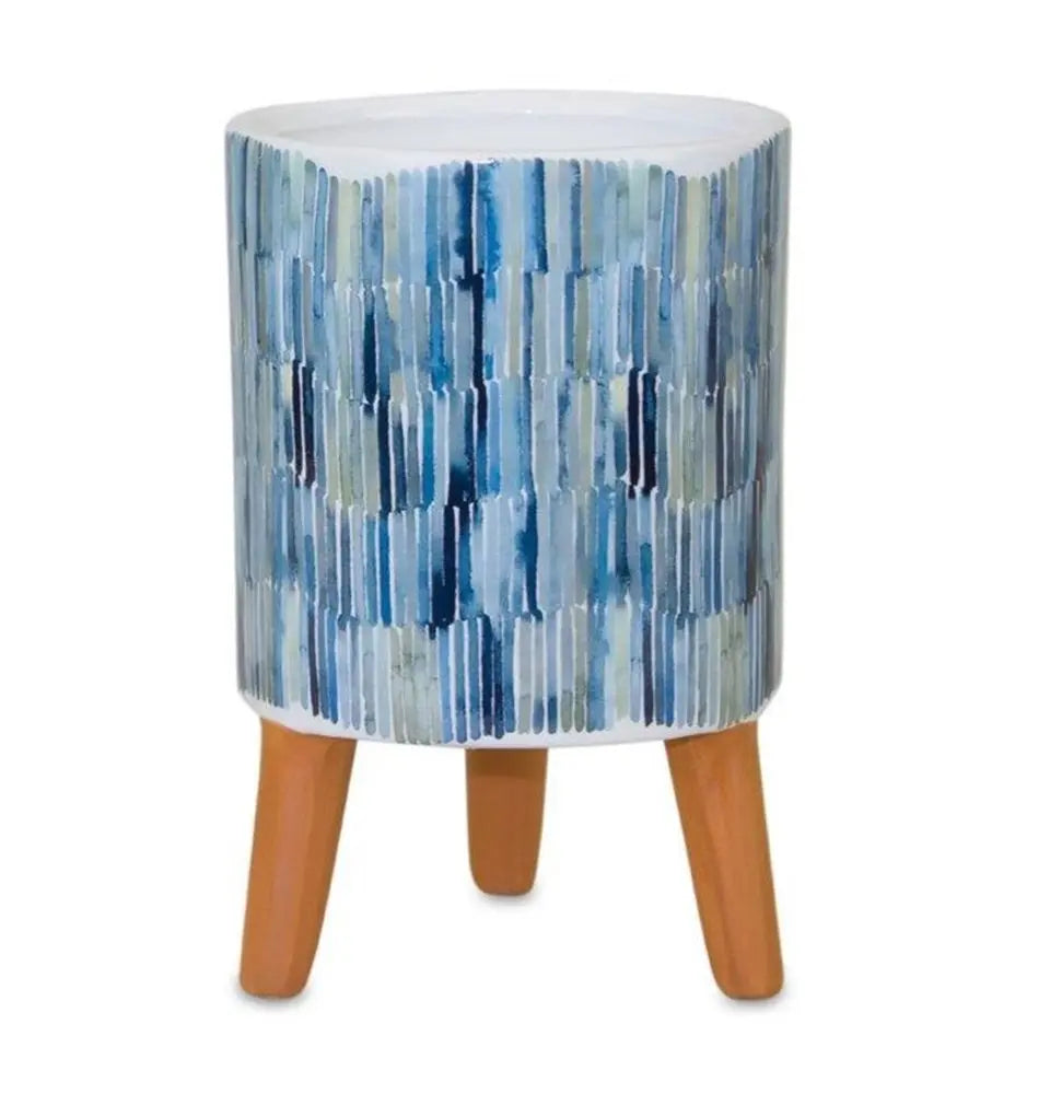 Set of Two Blue Terra Cotta And White Ceramic 2 Ounce Round Raised Pot Planters HomeRoots