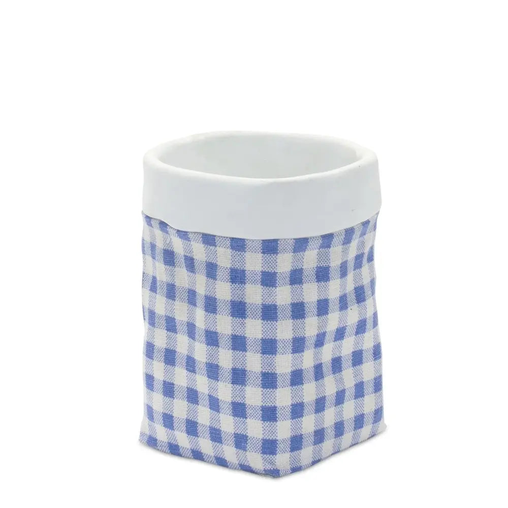 Set of Two Blue And White Cement 7 Ounce Gingham Pot Planters HomeRoots