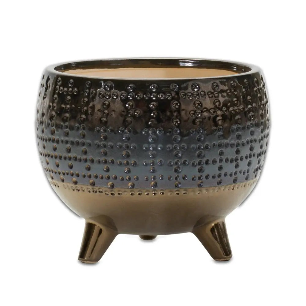 Antiqued Bronze And Pewter Clay 7 Ounce Geometric Pot Planter HomeRoots