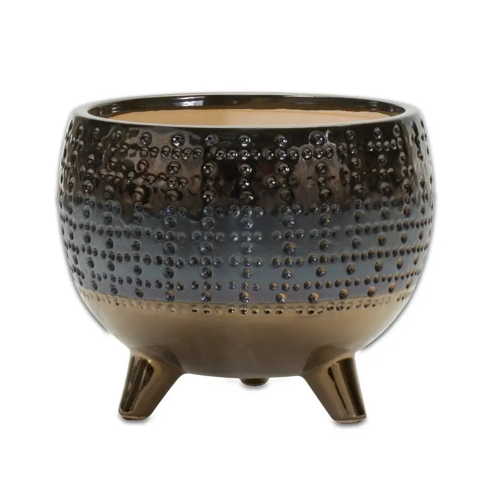 Antiqued Bronze And Pewter Clay 7 Ounce Geometric Pot Planter HomeRoots