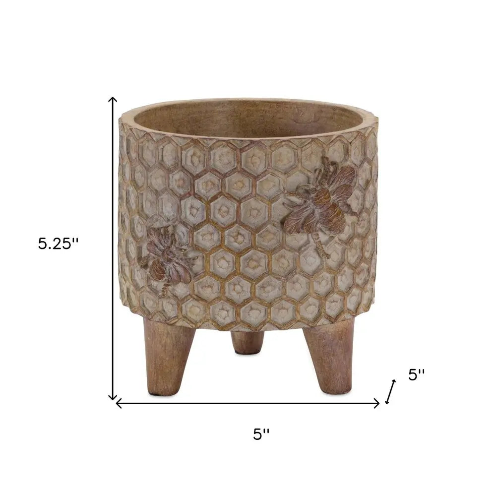 Set of Two Brown Polyresin 3 Ounce Bumble Bee Pot Planters HomeRoots