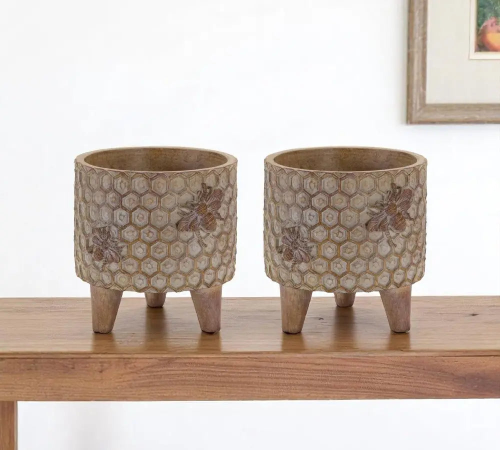 Set of Two Brown Polyresin 3 Ounce Bumble Bee Pot Planters HomeRoots