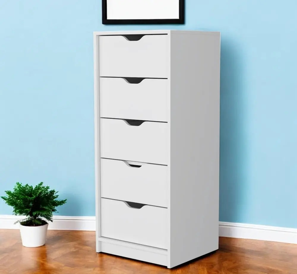 18" White Five Drawer Dresser HomeRoots