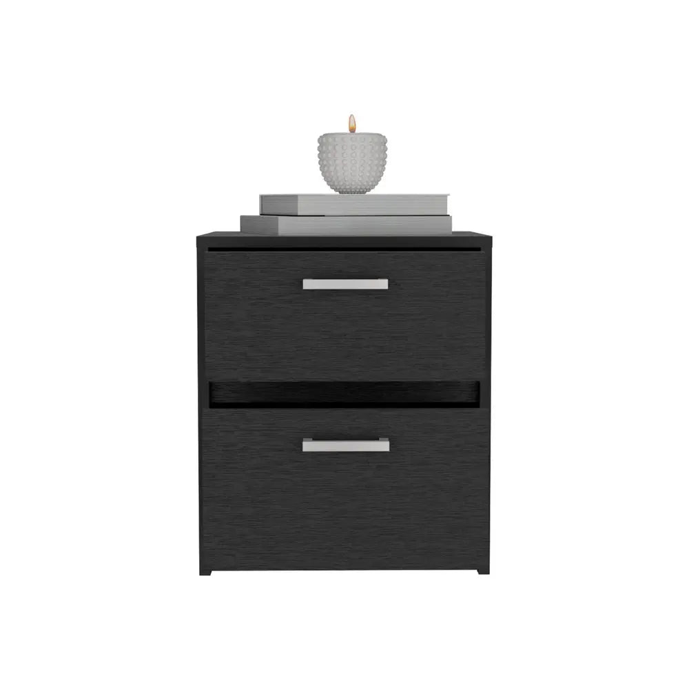 19" Black Wood Two Drawer Nightstand HomeRoots