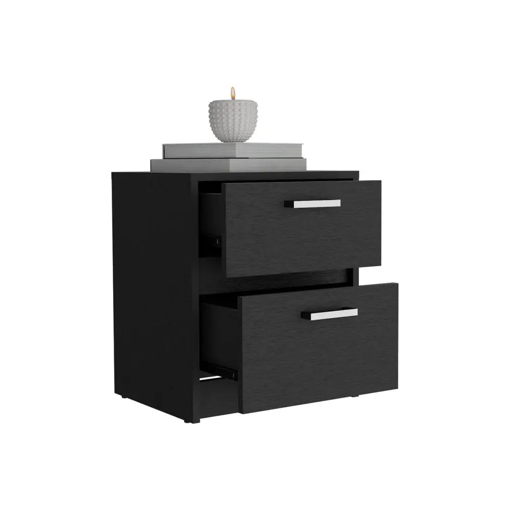 19" Black Wood Two Drawer Nightstand HomeRoots