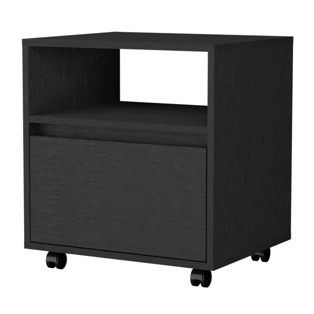 21" Black Wood One Drawer Nightstand with Integrated Tech HomeRoots