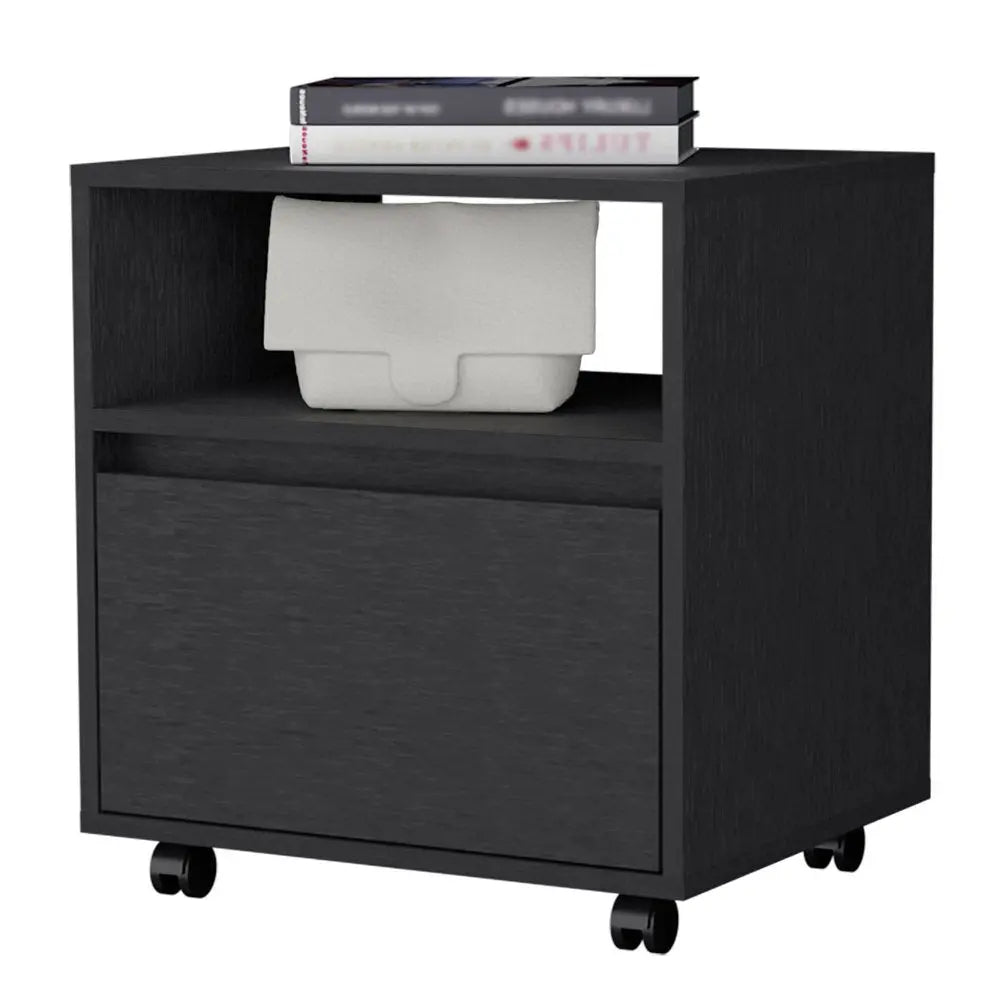 21" Black Wood One Drawer Nightstand with Integrated Tech HomeRoots