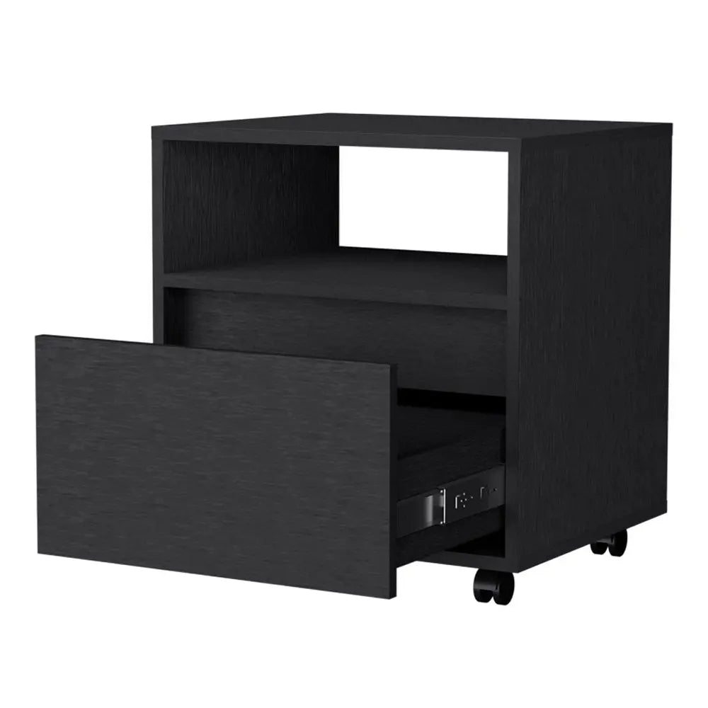 21" Black Wood One Drawer Nightstand with Integrated Tech HomeRoots