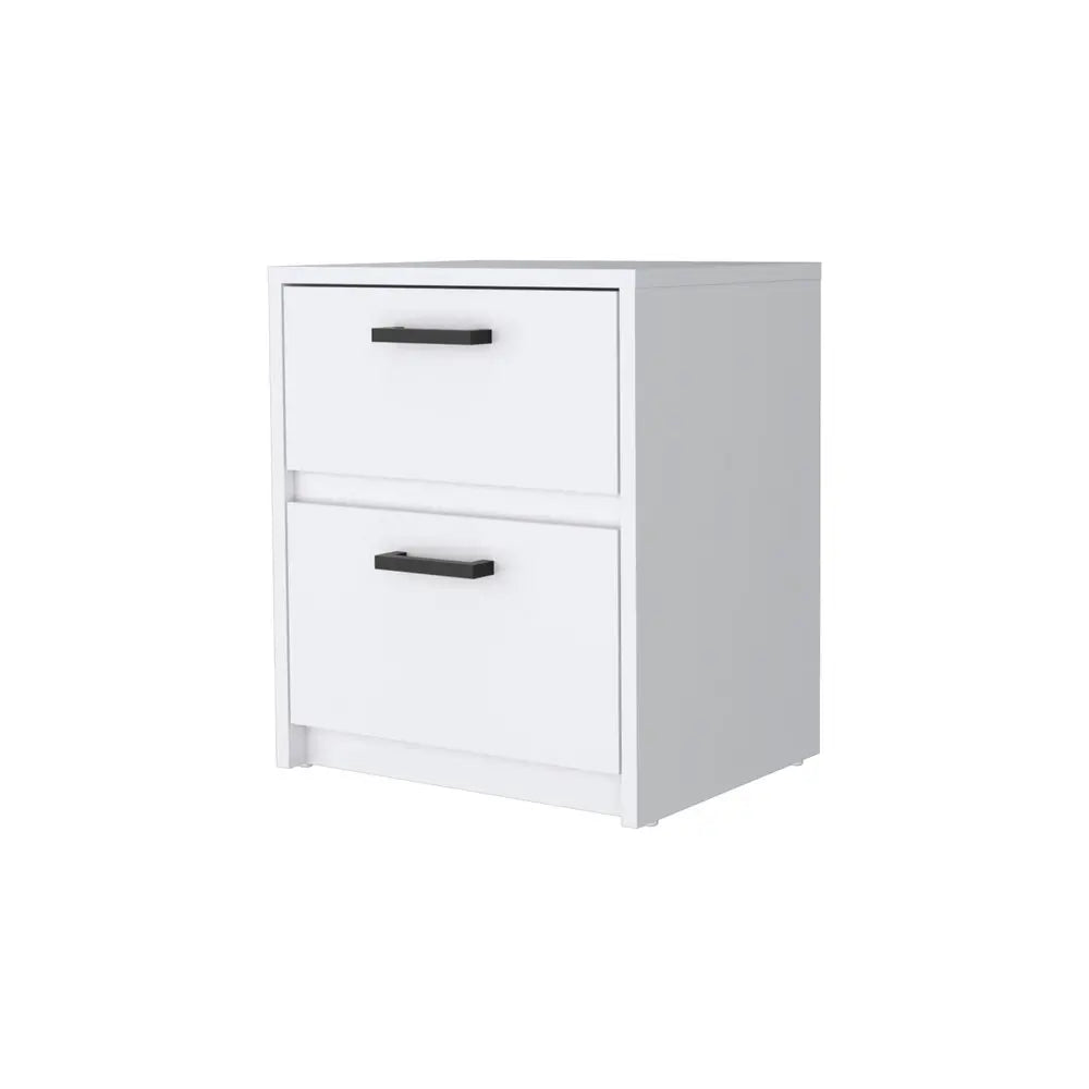 19" White Wood Two Drawer Nightstand with Integrated Tech HomeRoots