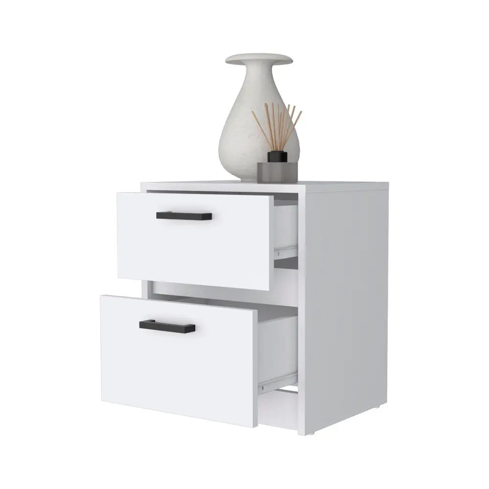 19" White Wood Two Drawer Nightstand with Integrated Tech HomeRoots