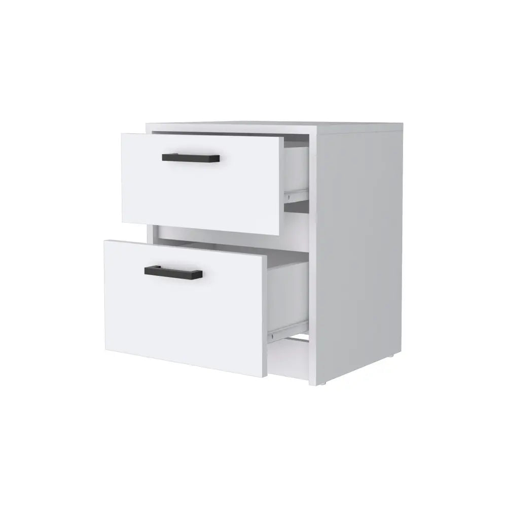 19" White Wood Two Drawer Nightstand with Integrated Tech HomeRoots