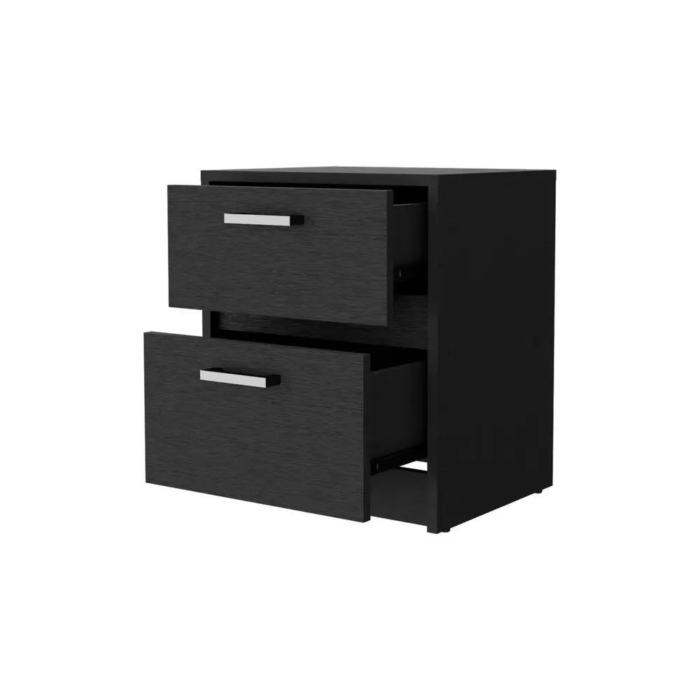 19" Black Wood Two Drawer Nightstand with Integrated Tech HomeRoots