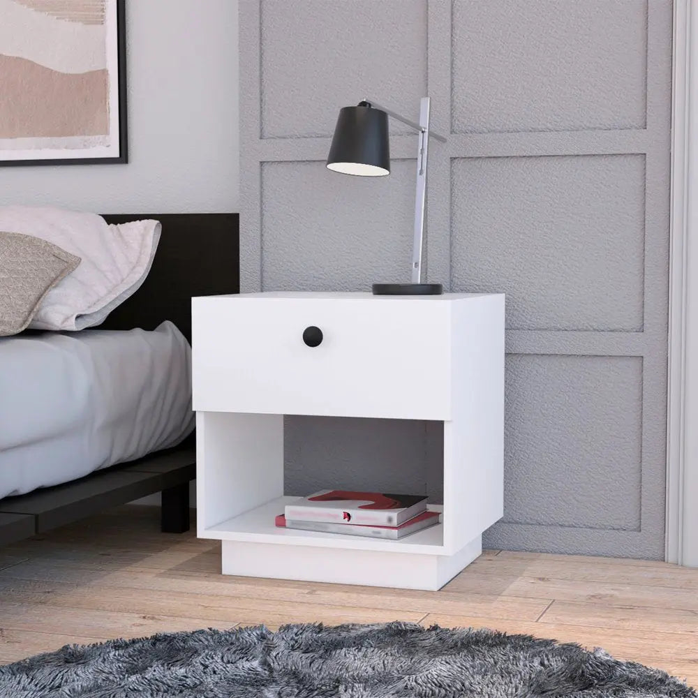 20" White Wood One Drawer Nightstand with Integrated Tech HomeRoots
