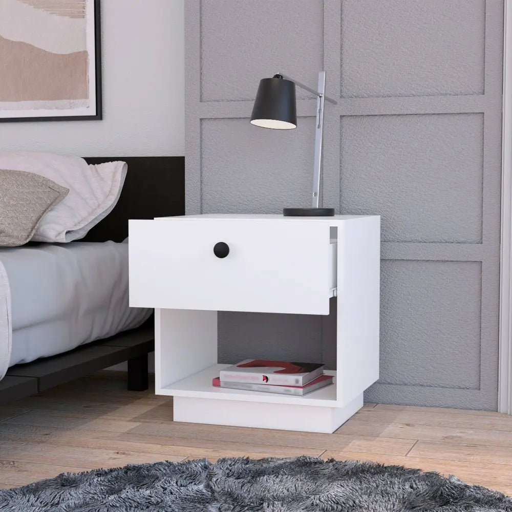 20" White Wood One Drawer Nightstand with Integrated Tech HomeRoots