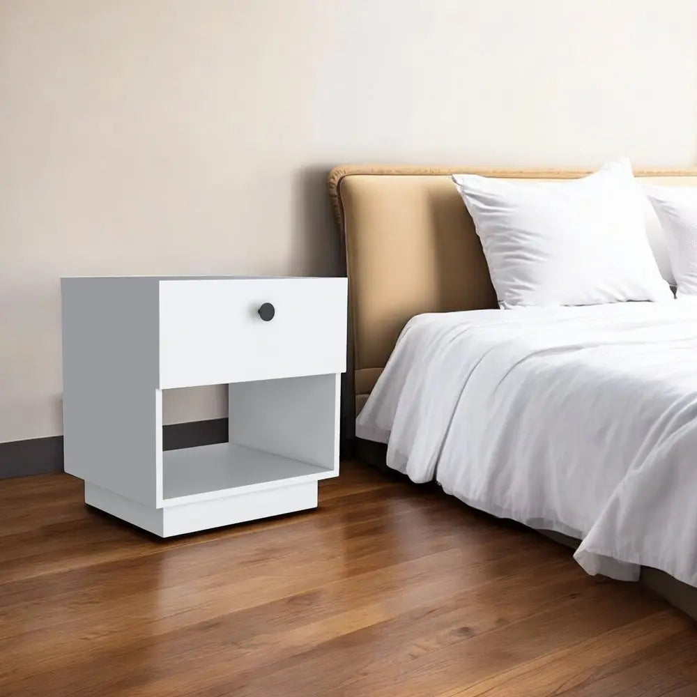 20" White Wood One Drawer Nightstand with Integrated Tech HomeRoots