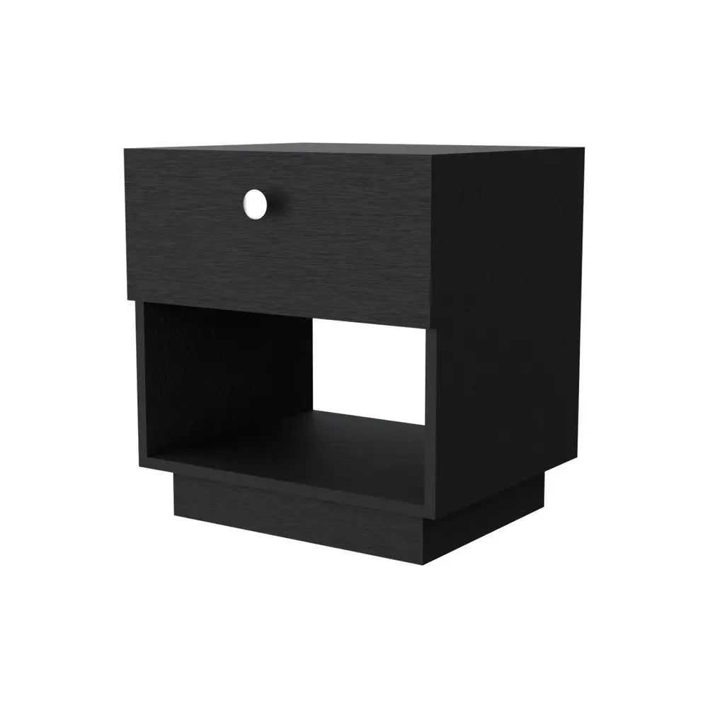 20" Black Wood One Drawer Nightstand with Integrated Tech HomeRoots
