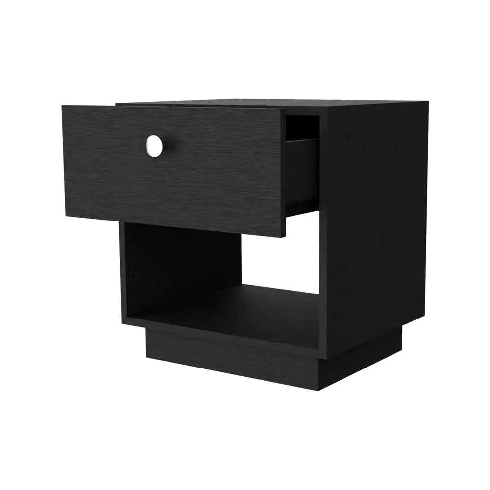 20" Black Wood One Drawer Nightstand with Integrated Tech HomeRoots