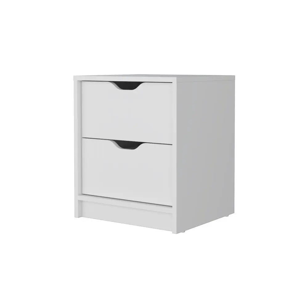 19" White Wood Two Drawer Nightstand with Integrated Tech HomeRoots