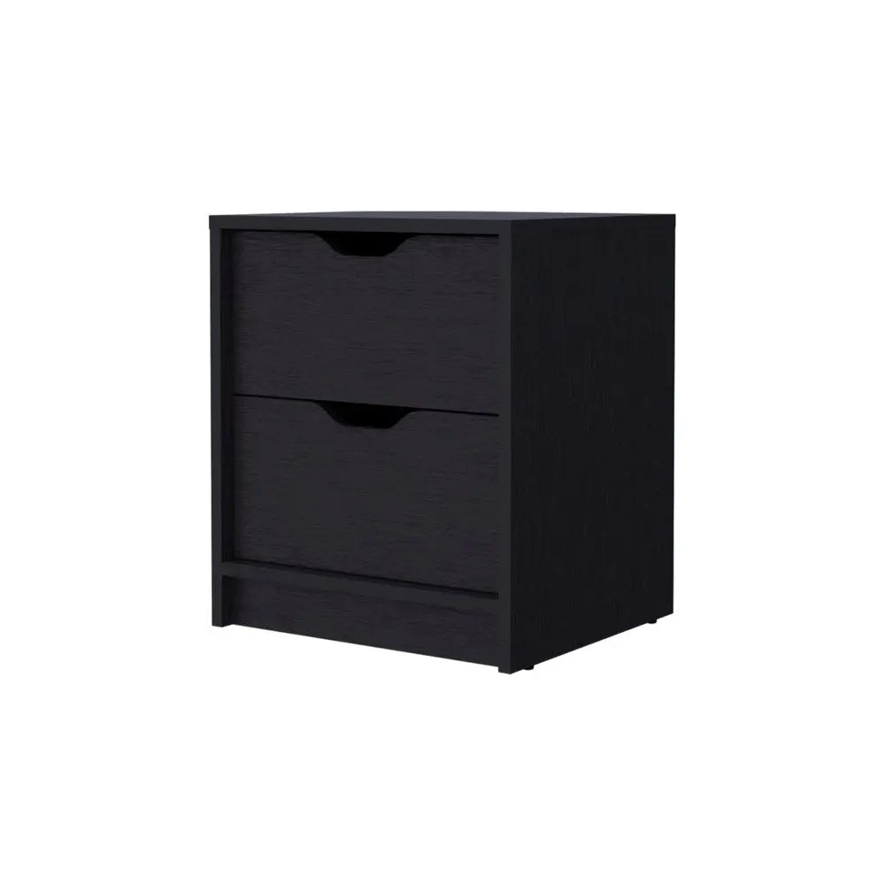 19" Black Wood Two Drawer Nightstand with Integrated Tech HomeRoots