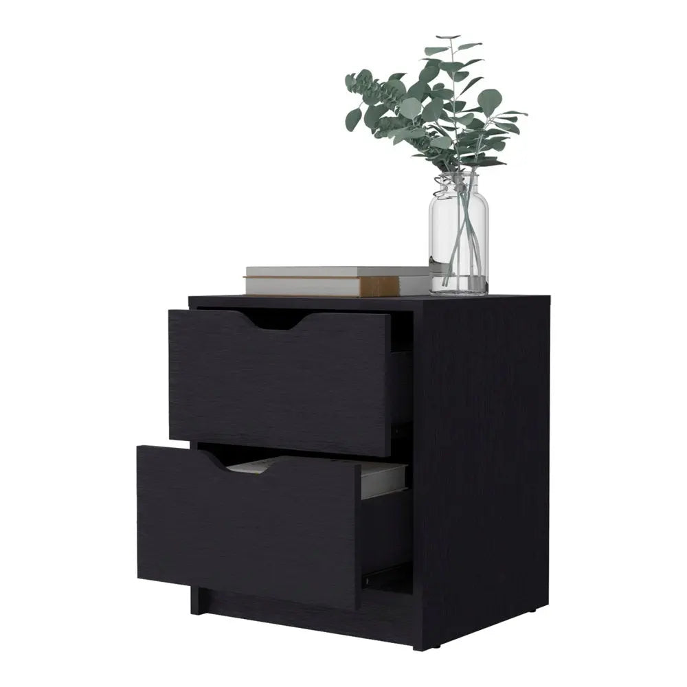 19" Black Wood Two Drawer Nightstand with Integrated Tech HomeRoots