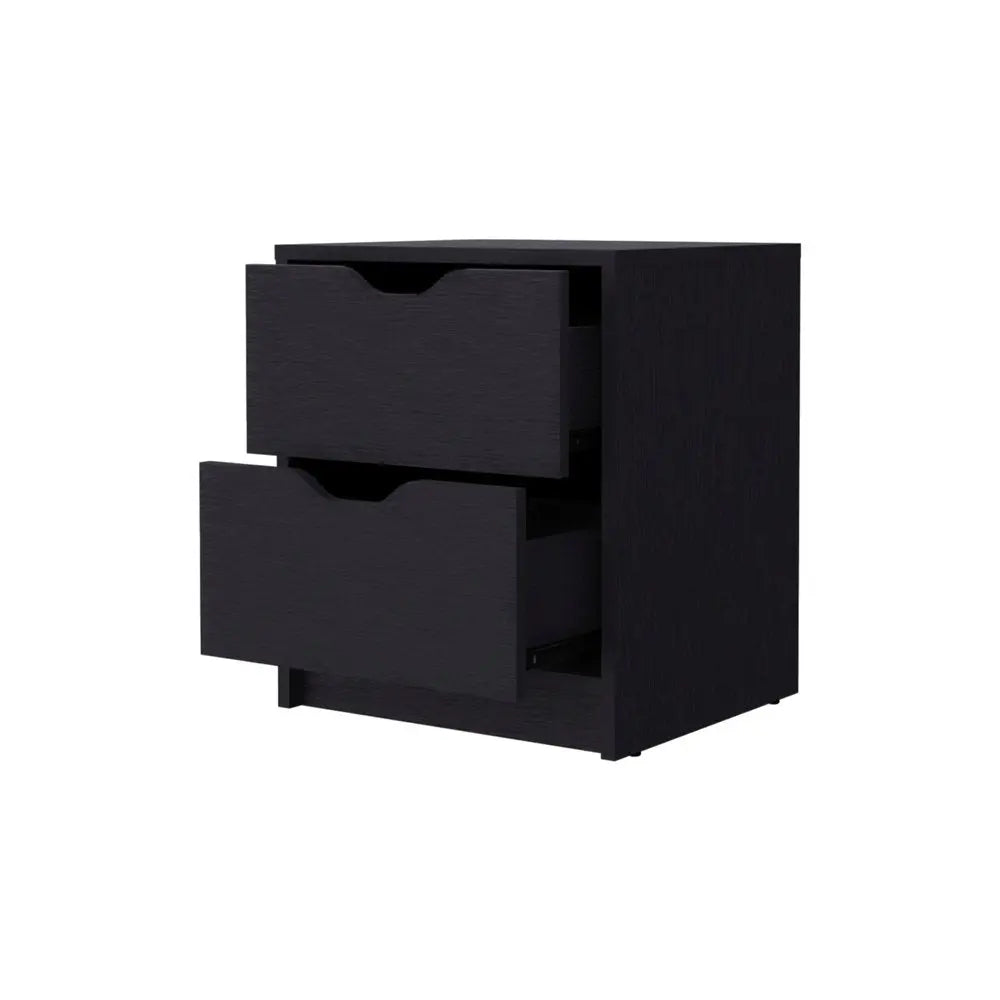19" Black Wood Two Drawer Nightstand with Integrated Tech HomeRoots