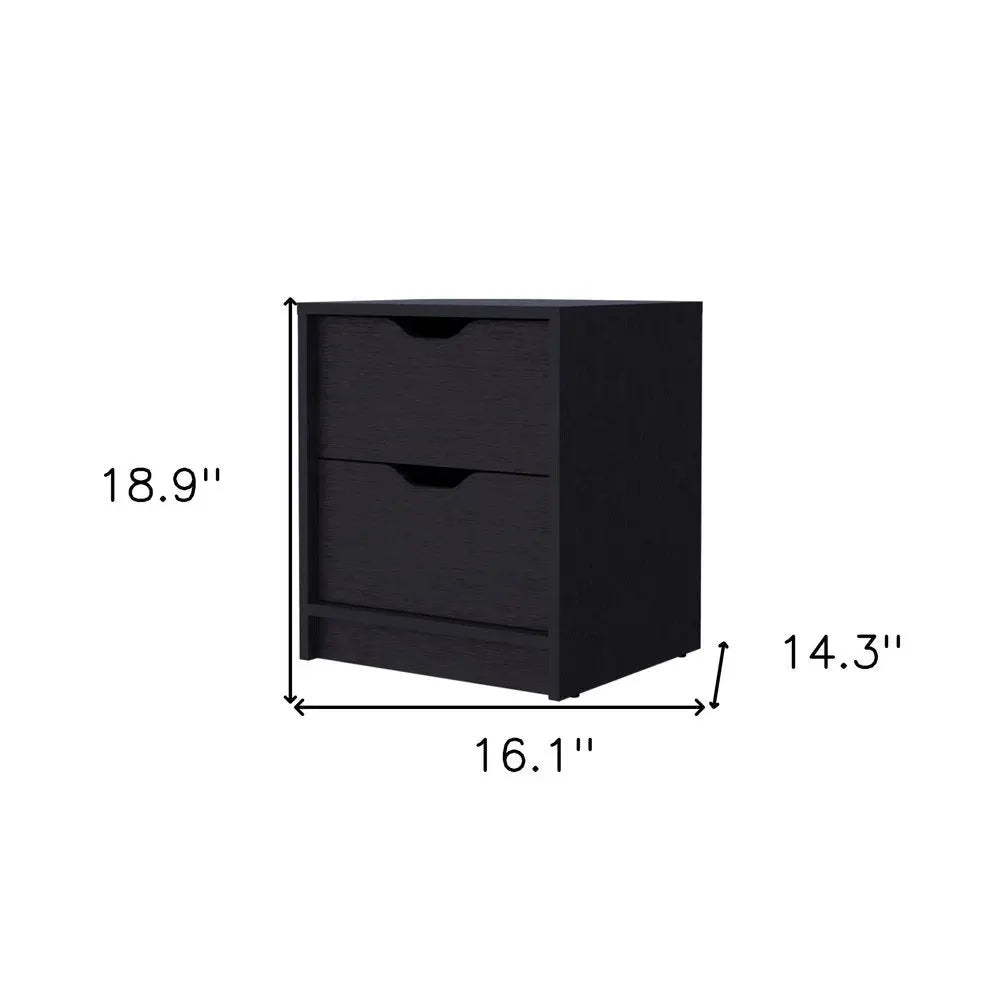 19" Black Wood Two Drawer Nightstand with Integrated Tech HomeRoots