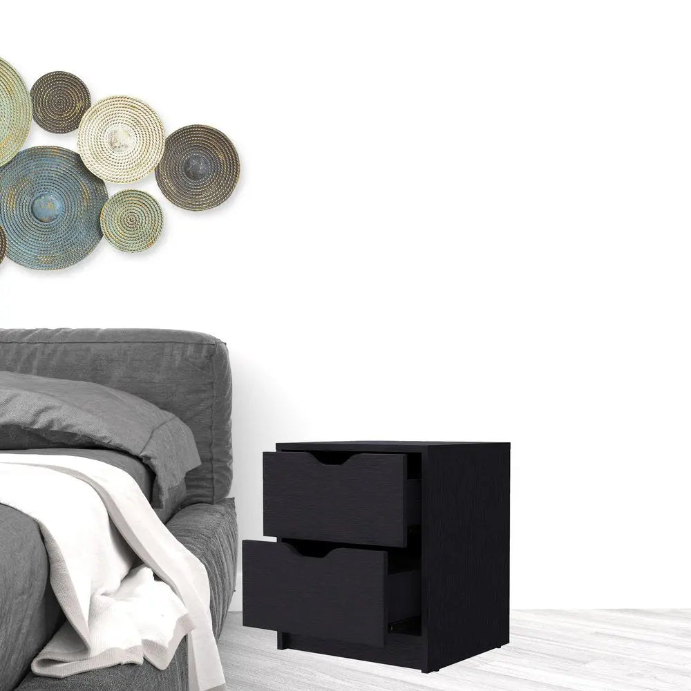 19" Black Wood Two Drawer Nightstand with Integrated Tech HomeRoots
