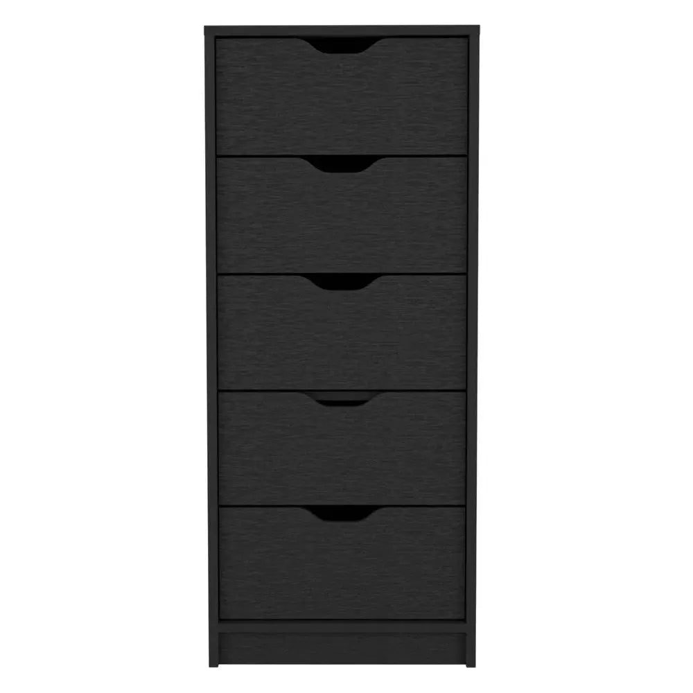 18" Black Charcoal Manufactured Wood Five Drawer Tall and Narrow Dresser HomeRoots