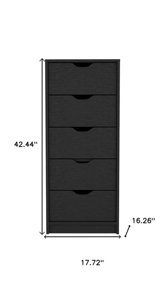 18" Black Charcoal Manufactured Wood Five Drawer Tall and Narrow Dresser HomeRoots