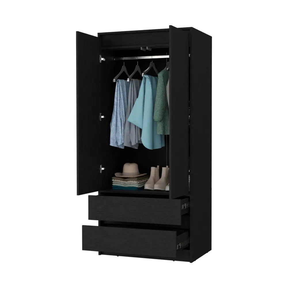 32" Black Accent Cabinet Soft Close With Multiple Shelves And Three Drawers HomeRoots