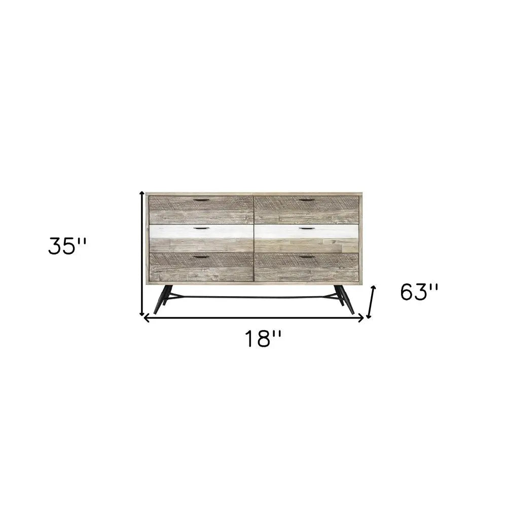 63" Natural and Ivory Solid Wood Six Drawer Double Dresser HomeRoots