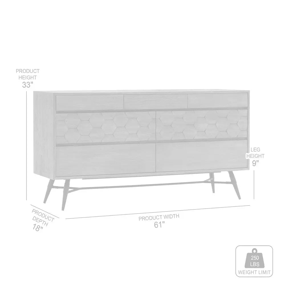 61" Gray Solid Wood Six Drawer Double Dresser HomeRoots