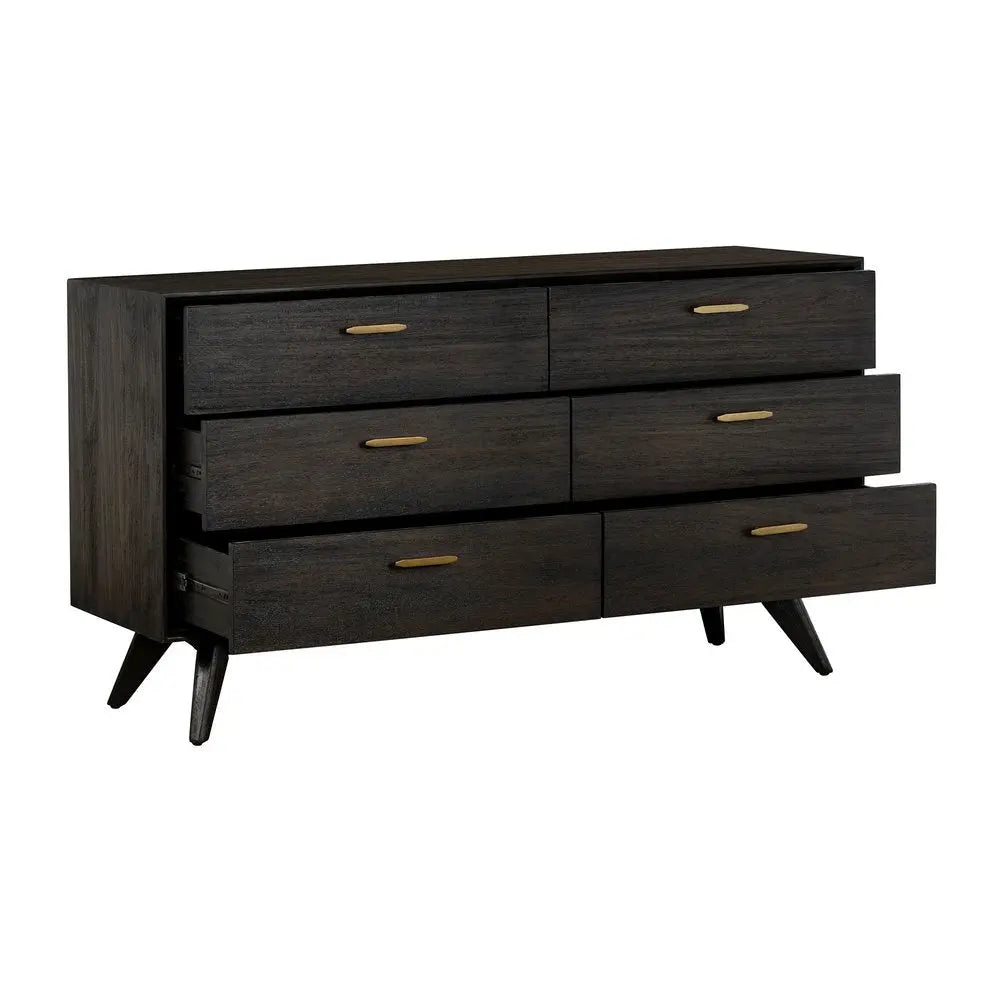 63" Brown Solid Wood Six Drawer Double Dresser HomeRoots