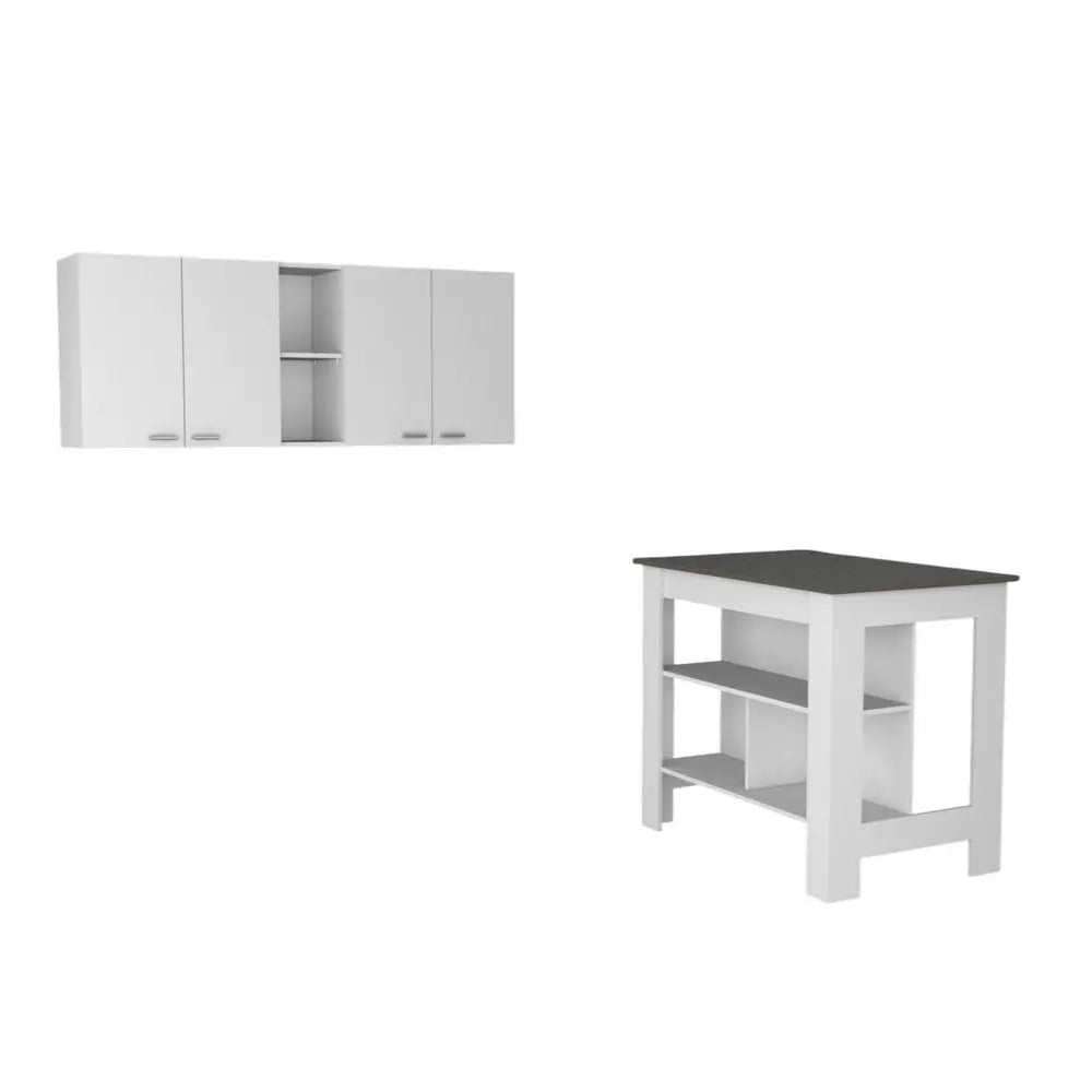 41" Dark Brown and White Wood Kitchen Island Set With Storage HomeRoots