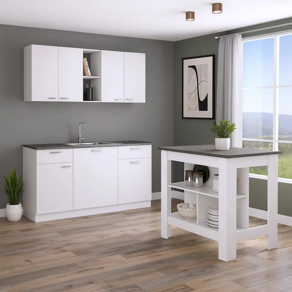 41" Dark Brown and White Wood Kitchen Island Set With Storage HomeRoots