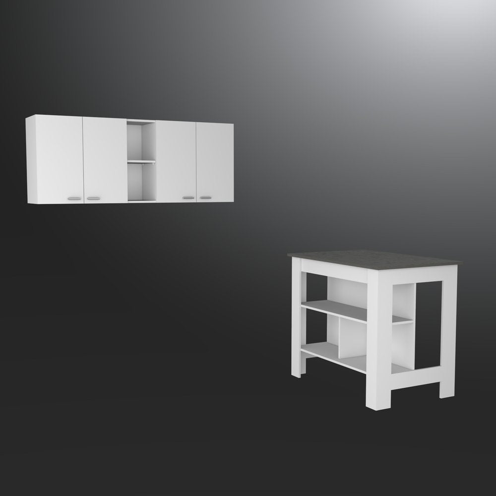 Juego de isla de cocina de madera marrón oscuro y blanca de 41" con almacenamiento