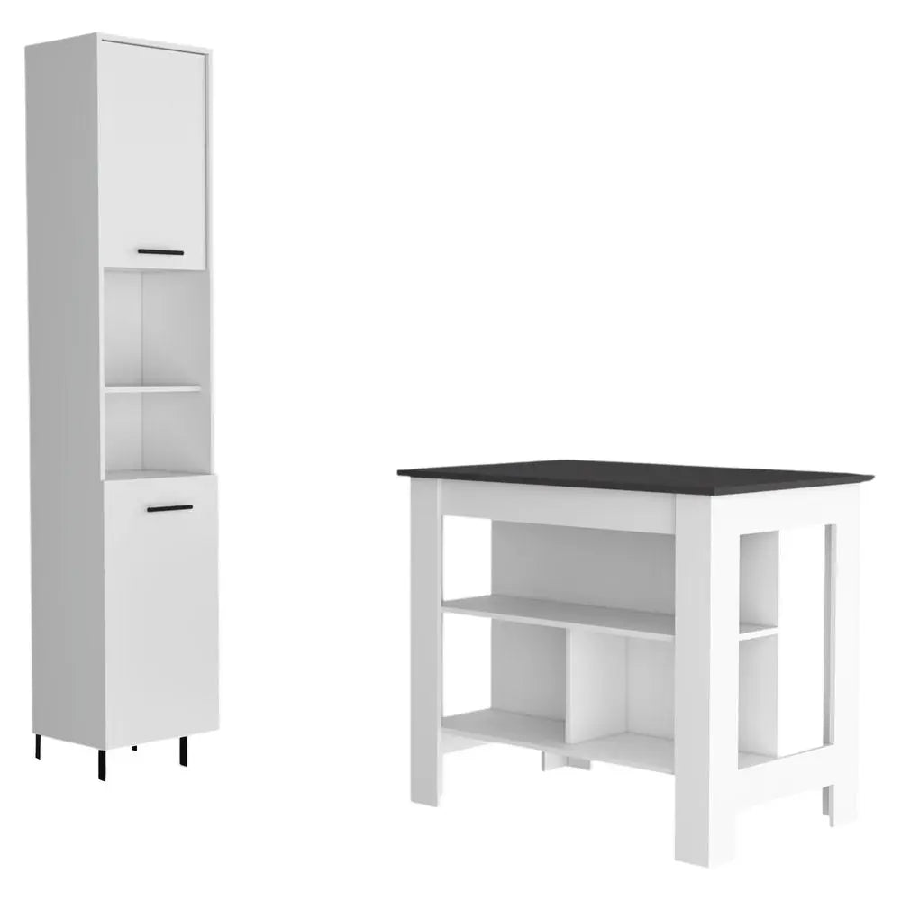 41" Dark Brown and White Wood Kitchen Island Set With Storage HomeRoots