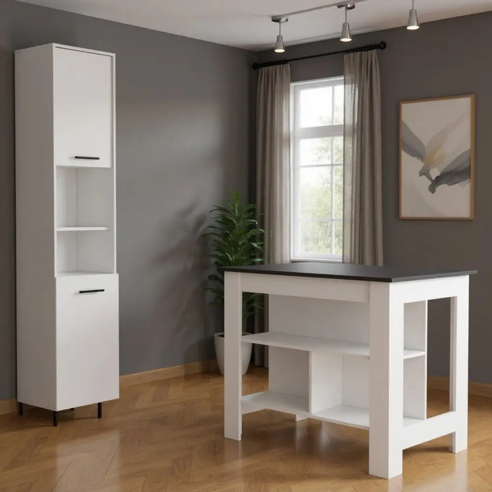 41" Dark Brown and White Wood Kitchen Island Set With Storage HomeRoots