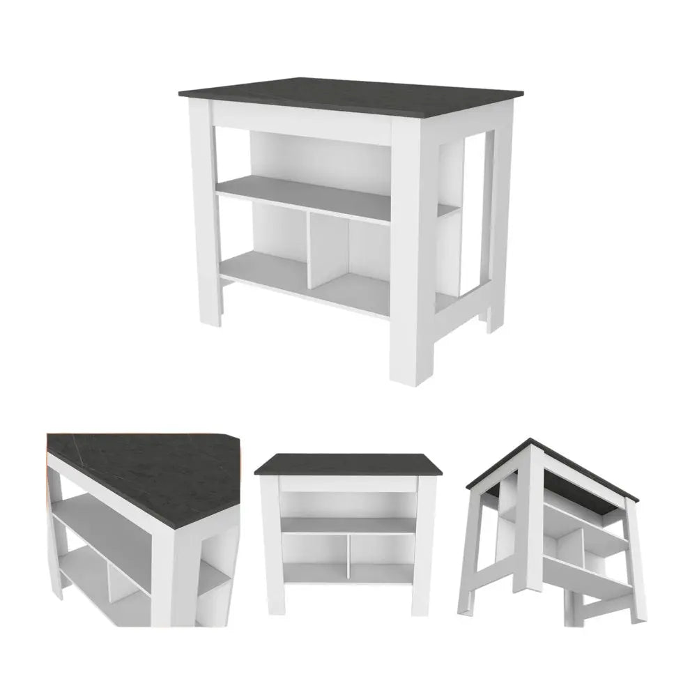 41" Dark Gray and White Wood Kitchen Island Set With Storage HomeRoots
