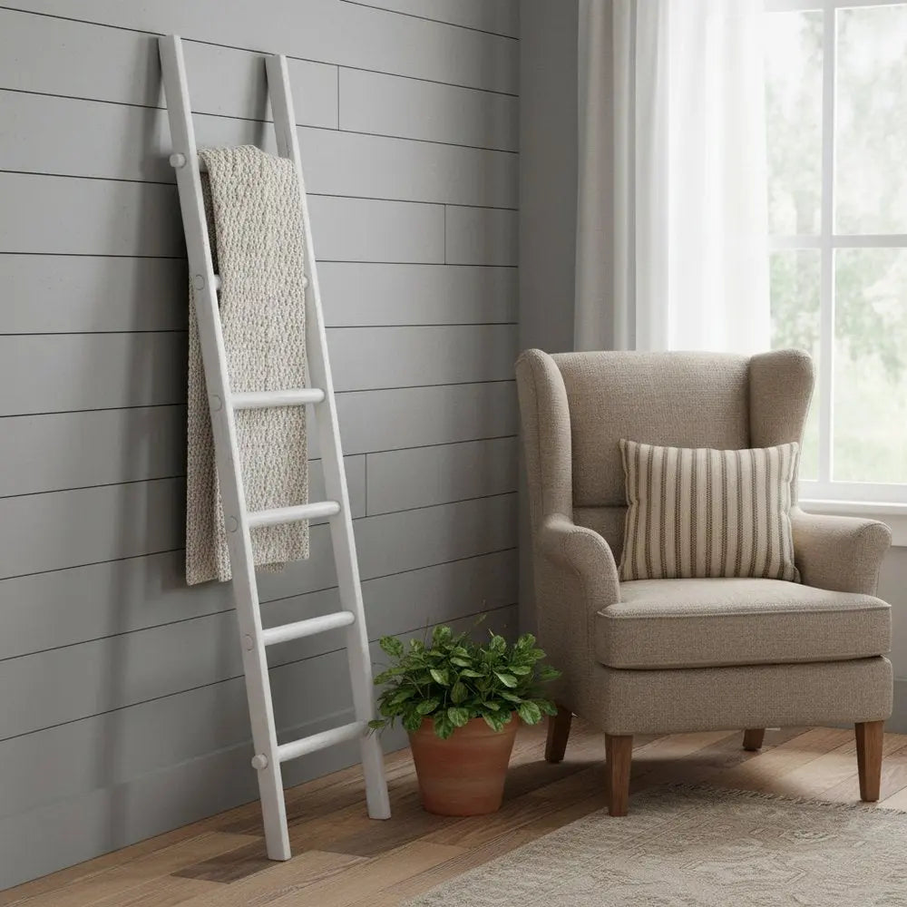 76" White Six Step Solid Wood Decorative Ladder HomeRoots