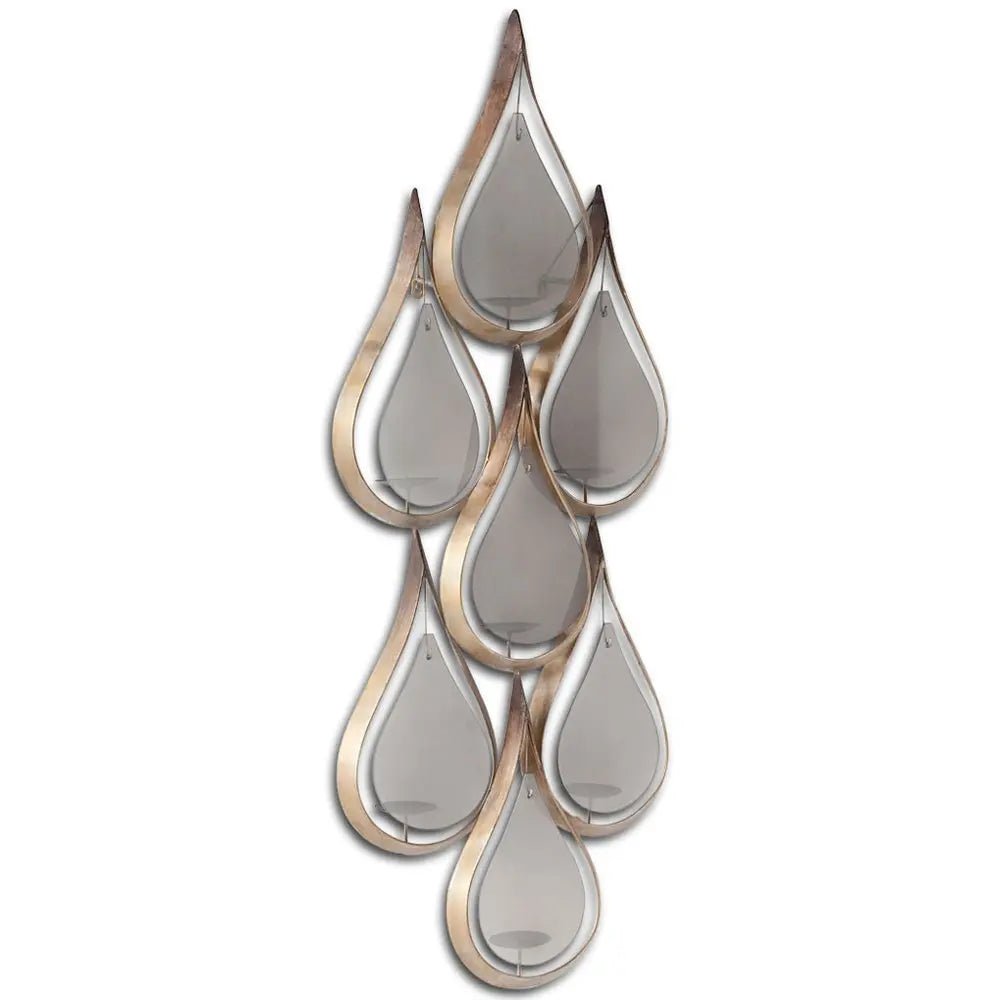 52" Gold And Gray Distressed Geometric Glass And Metal Wall Sconce Candle Holder HomeRoots