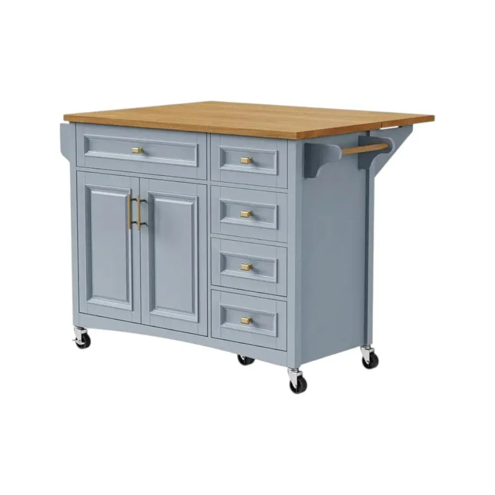 52" Light Blue Wood Barn Door Rolling Kitchen Island - NOVA HOME FURNITURE