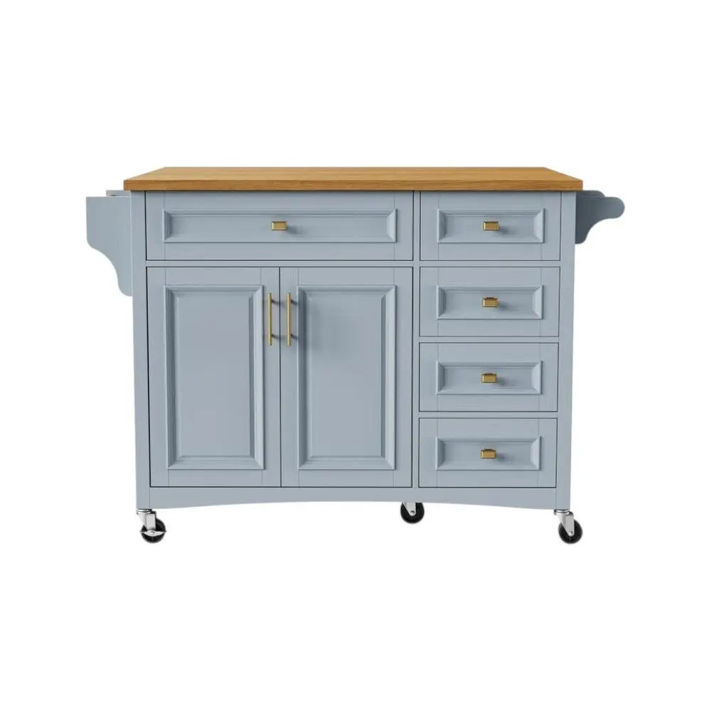 52" Light Blue Wood Barn Door Rolling Kitchen Island - NOVA HOME FURNITURE