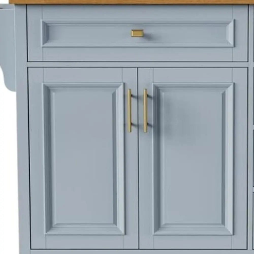 52" Light Blue Wood Barn Door Rolling Kitchen Island - NOVA HOME FURNITURE
