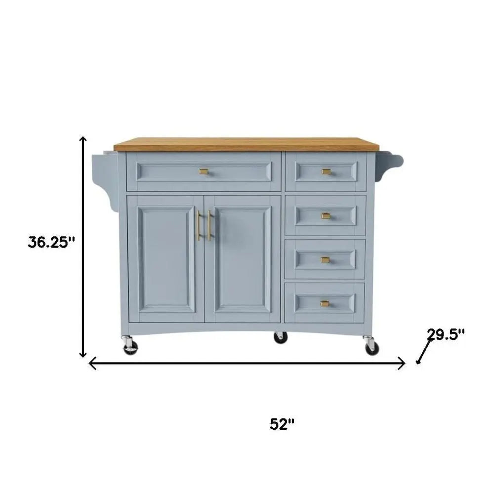 52" Light Blue Wood Barn Door Rolling Kitchen Island - NOVA HOME FURNITURE