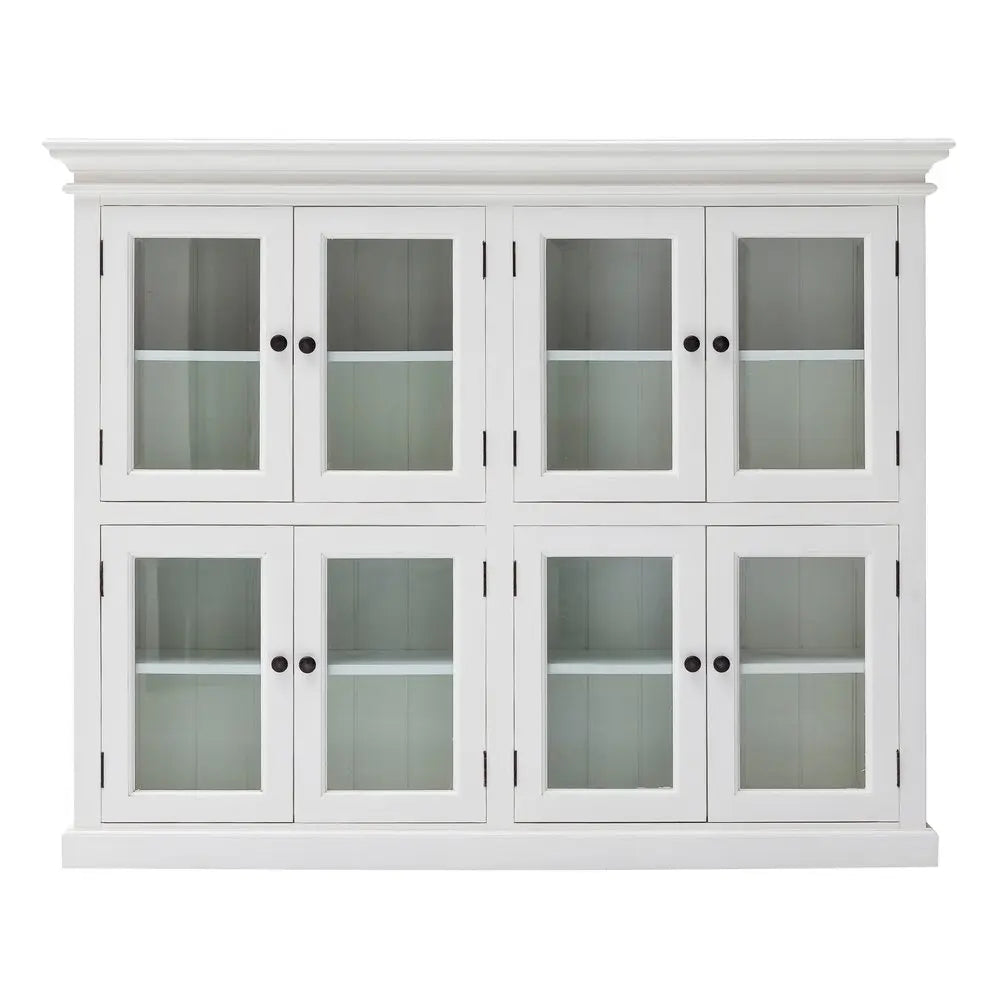 52" White Wood and Glass Two Level Storage Cabinet - NOVA HOME FURNITURE
